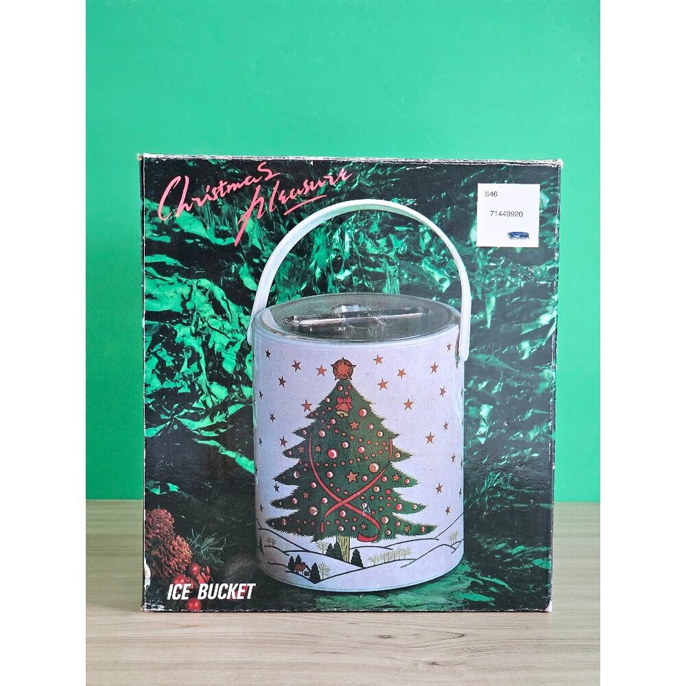Vintage Christmas Ice Bucket, Small Cooler, Christmas Barware